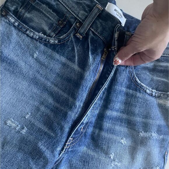 Moussy High Rise Distressed Boyfriend Jeans Blue 24 - Picture 6 of 8